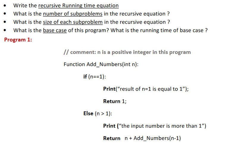  Program 1: // comment: n is a positive integer in this
