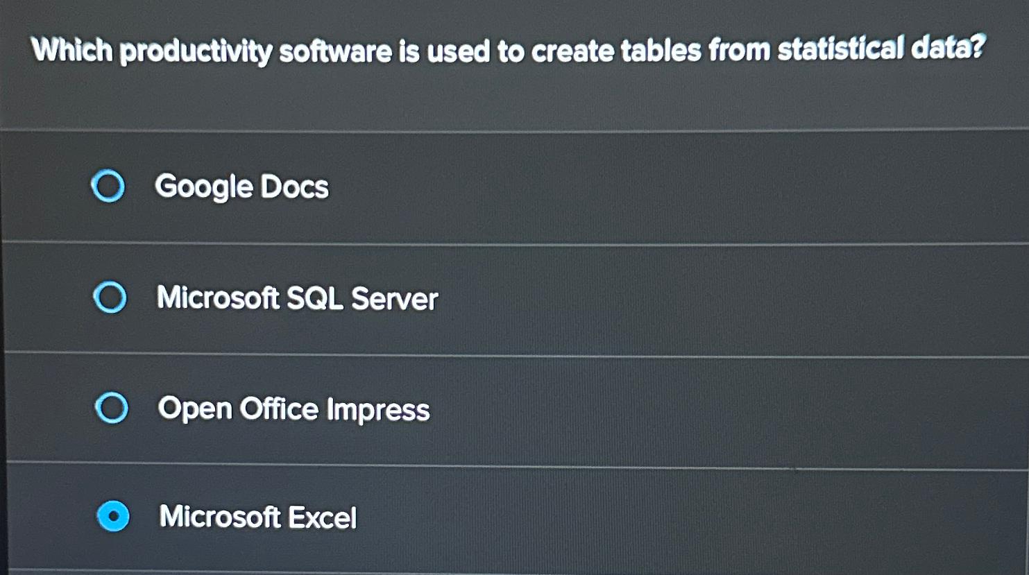  Which productivity software is used to create tables from statistical data?