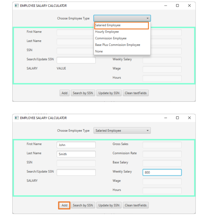 1- Your program should store, add, update and search salary information of