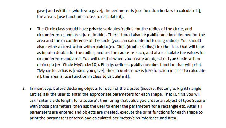 and a myshapes.h header file. A class will be defined for each
