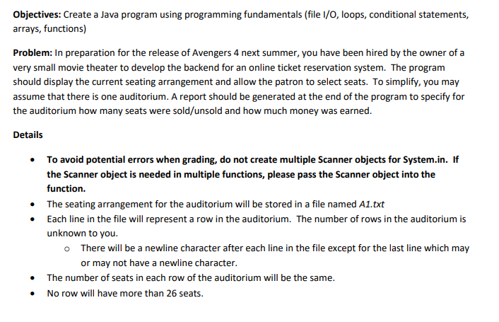 JAVA PLEASE. Thank you in advance. Objectives: Create a Java program using