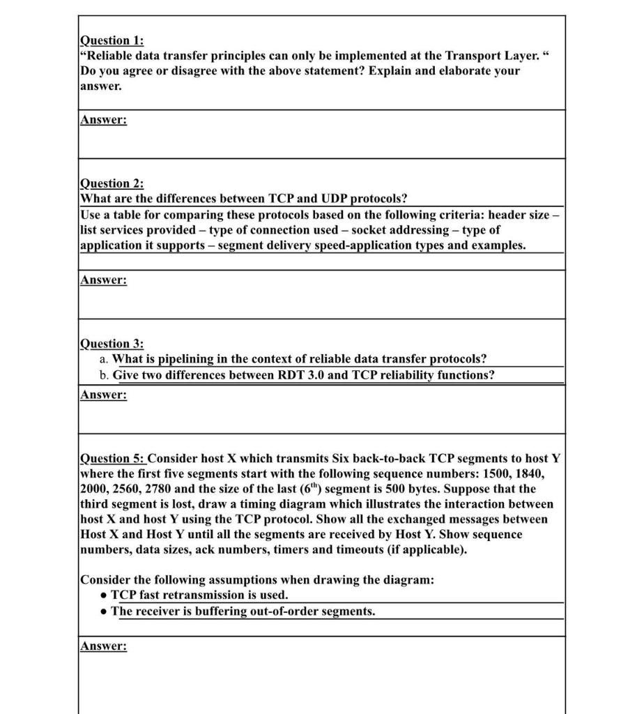  Question 1: "Reliable data transfer principles can only be implemented at