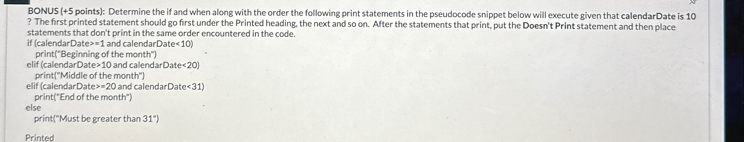  BONUS (+5 points): Determine the if and when along with the