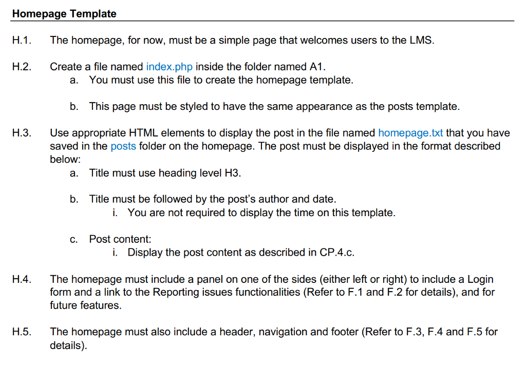 use PHP to make the home webpage CP.4. The post template must
