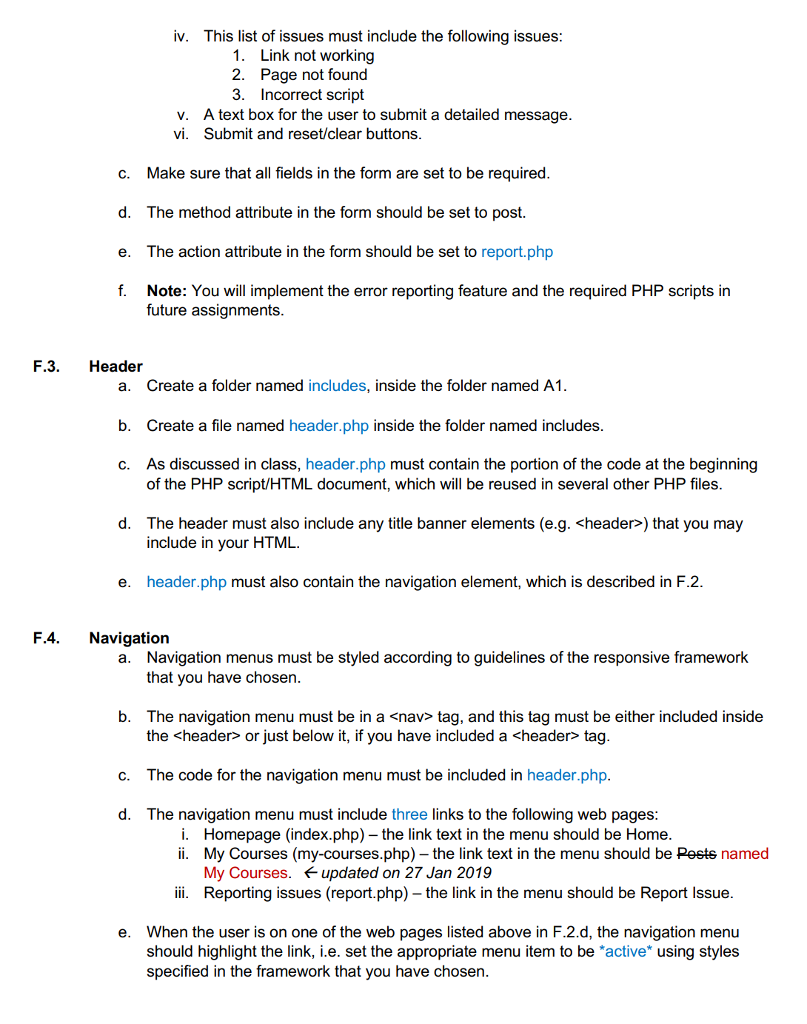i. Using heading level H2. ii. Formatted appropriately. iii. Must be a