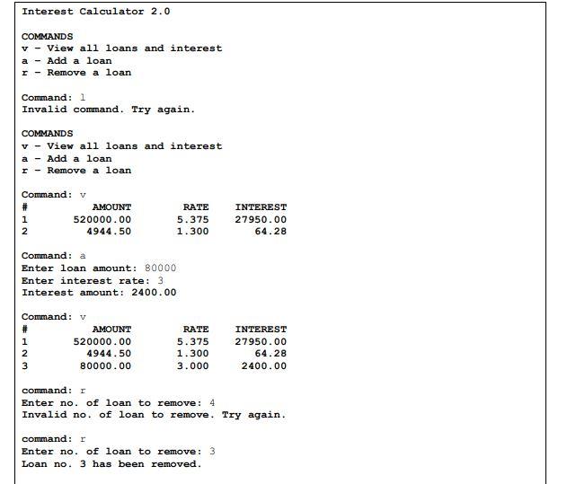 Need help with C++ Program InterestCalculator2.0 COMMANDS v - View all loans