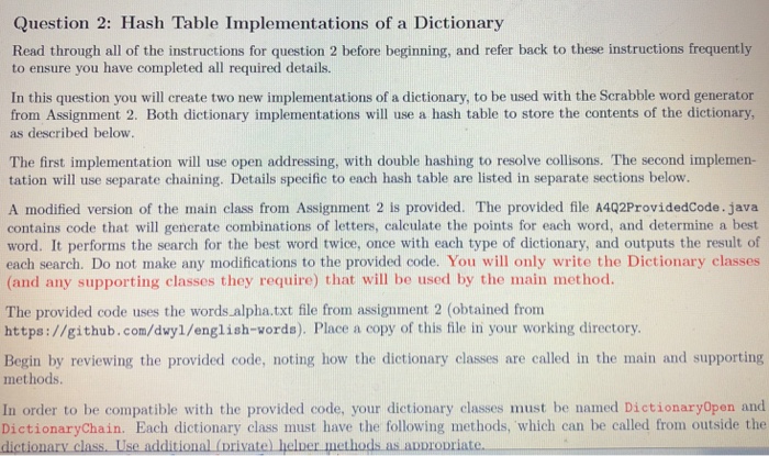  Need help for solving this. Thanks. Question 2: Hash Table Implementations