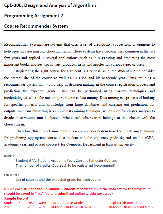 Algorithm need to be solved as soon as possible !!!! Recommender System