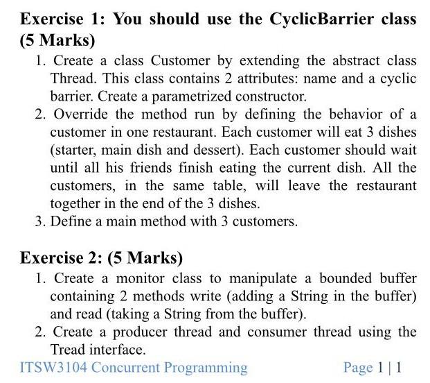  By java language I need the code in java Exercise 1: