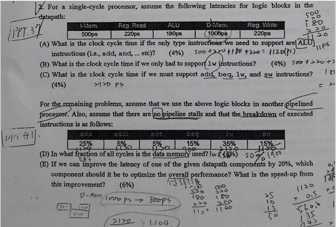Please help answer this computer organization and design practice question, thank you.