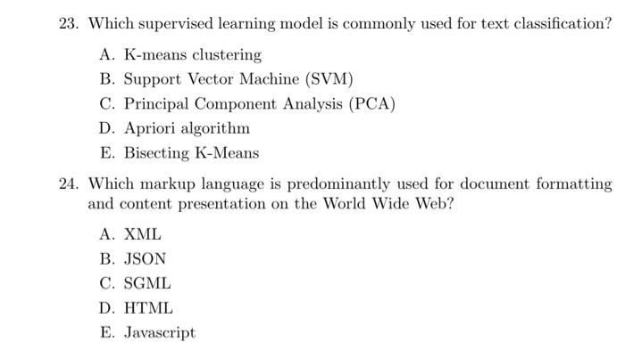  23. Which supervised learning model is commonly used for text classification?