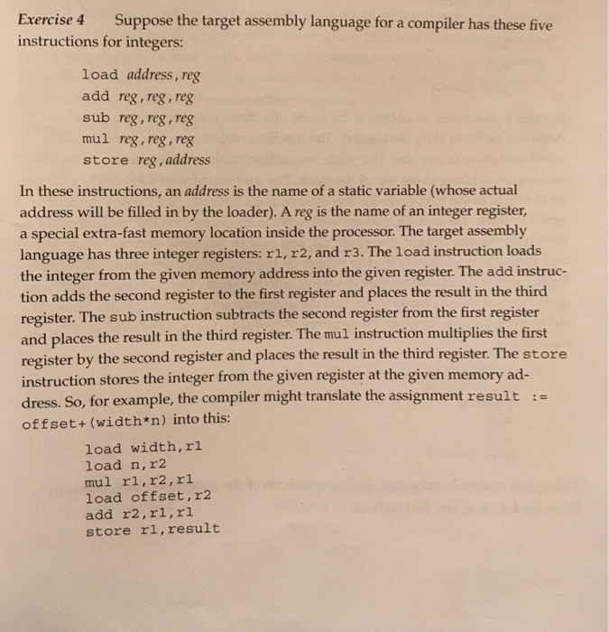 target assembly language instructions for integers: push address add sub mul pop