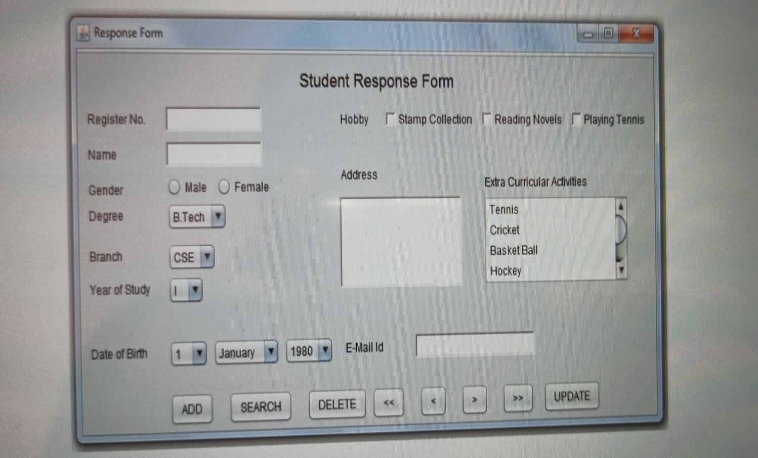 Management System. ArrayList to store Student object with the data members: Register