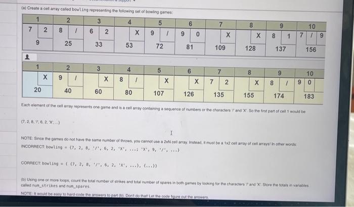 need a matlab code (a) Create a cell array caled bowling representing