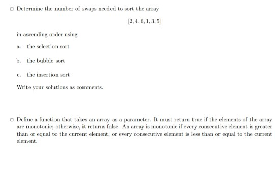C++ programming Answer the first one, please. Determine the number of swaps