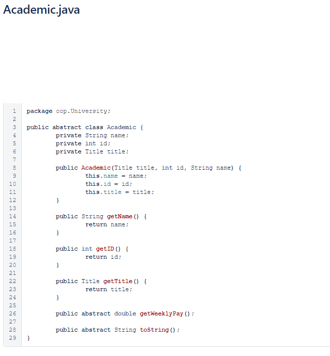 problems. Requirements: Here, your colleague has decided that getName O, getIDO,and getTitle