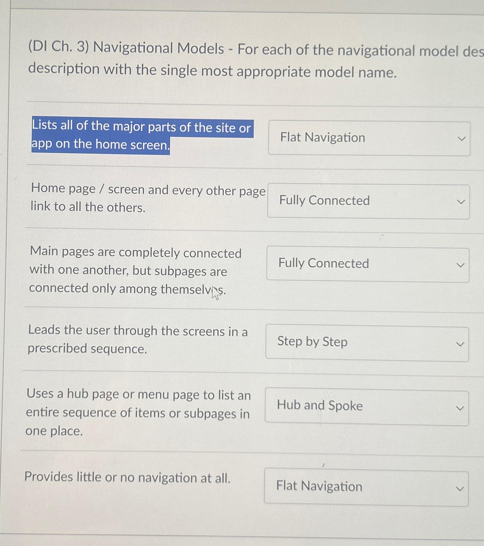  (DI Ch.3) Navigational Models - For each of the navigational model
