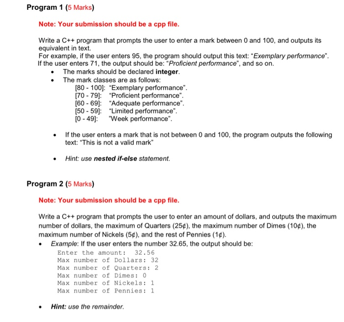  Program 1 (5 Marks) Note: Your submission should be a cpp