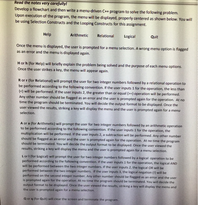  Read the notes very carefully! Develop a flowchart and then write