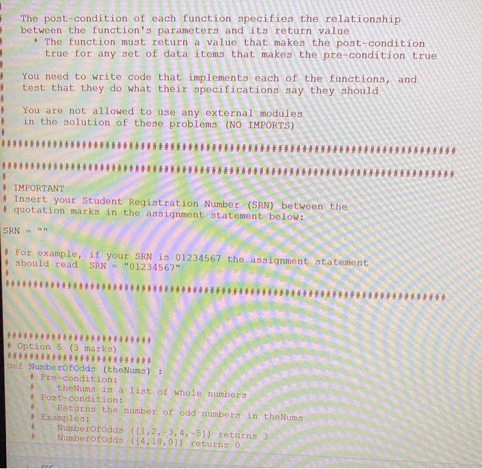  create functions The post-condition of each function specifies the relationship between