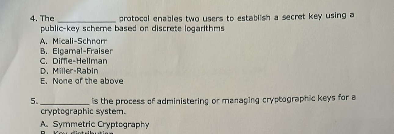  The protocol enables two users to establish a secret key using