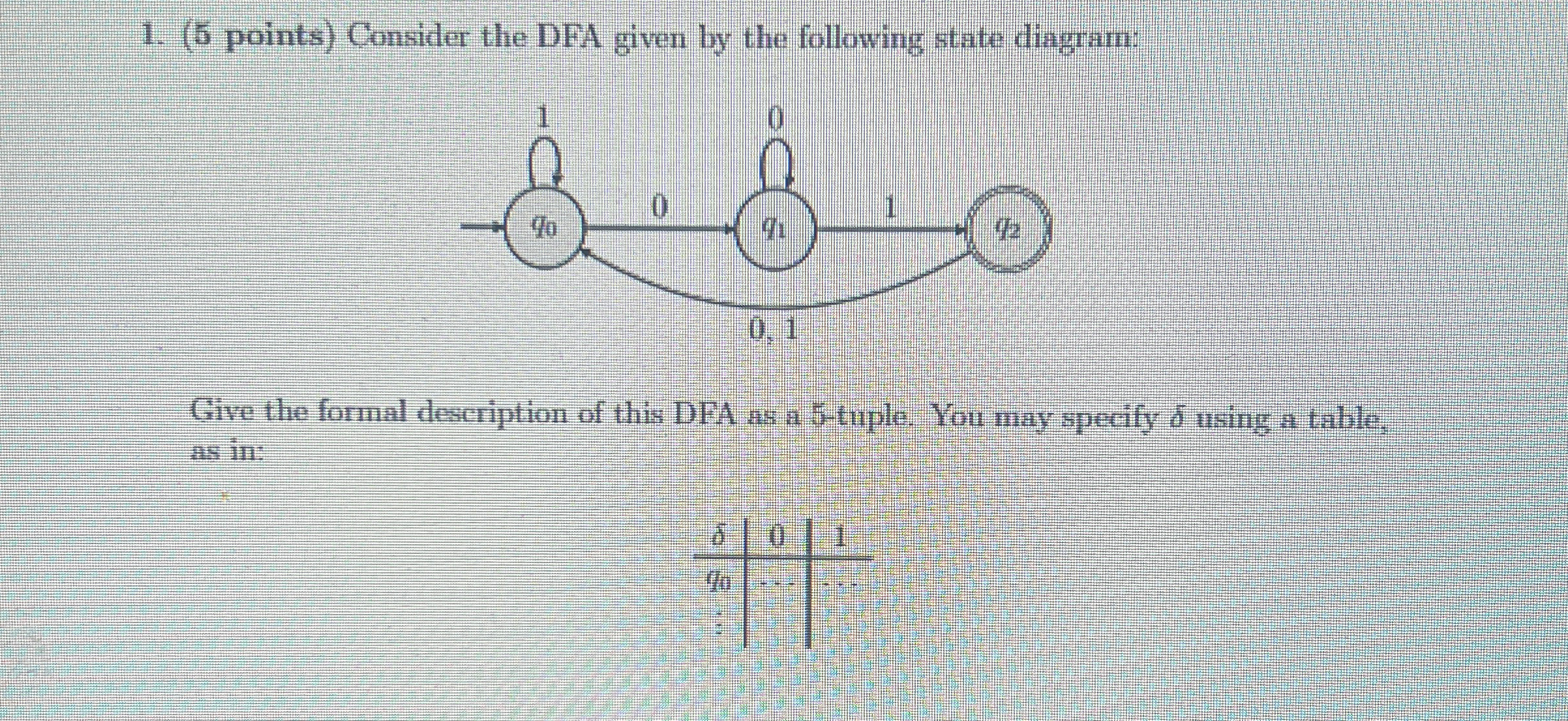  (5 points) Consider the DFA given by the following state dingram: