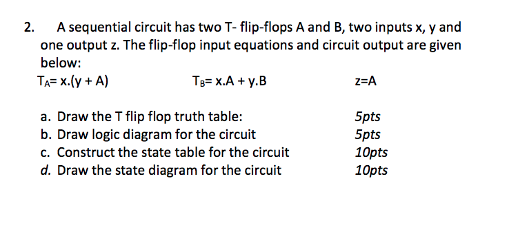  2. A sequential circuit has two T-flip-flops A and B, two