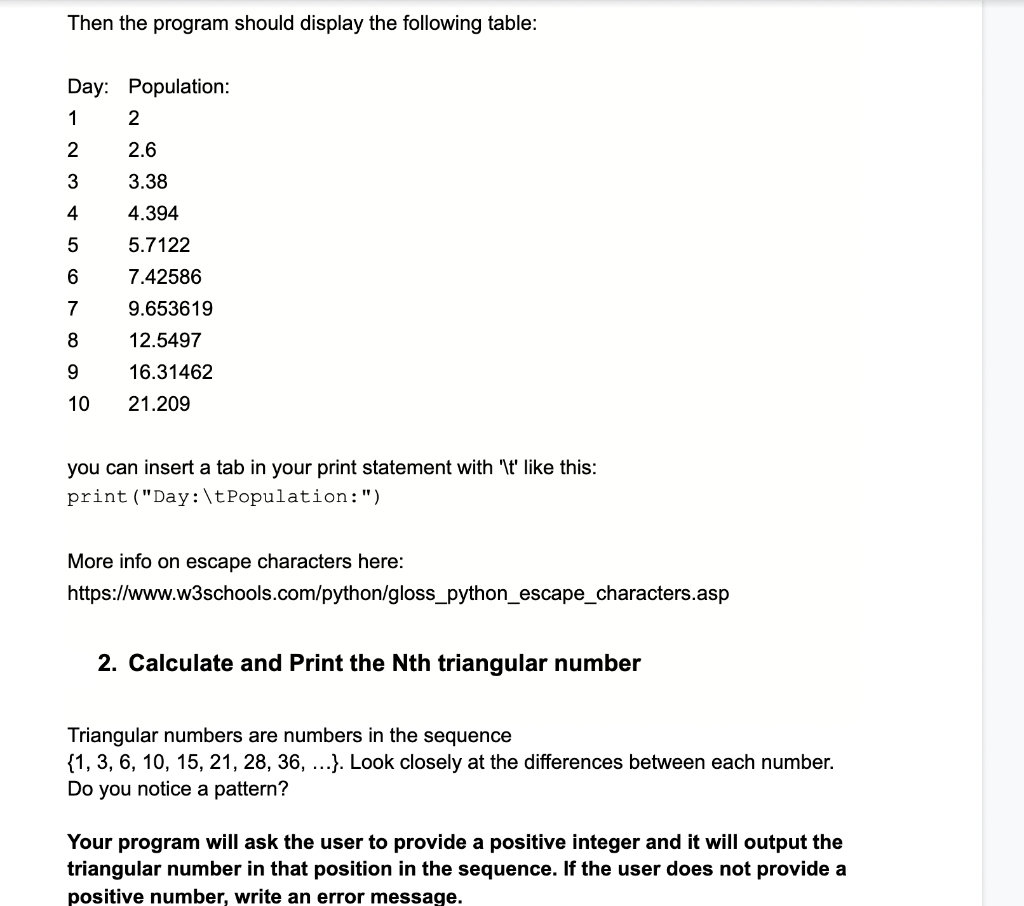 calculates and prints the projected population size of an organism as it