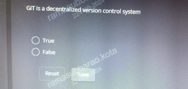  GIT is a decentralized version control system True False 