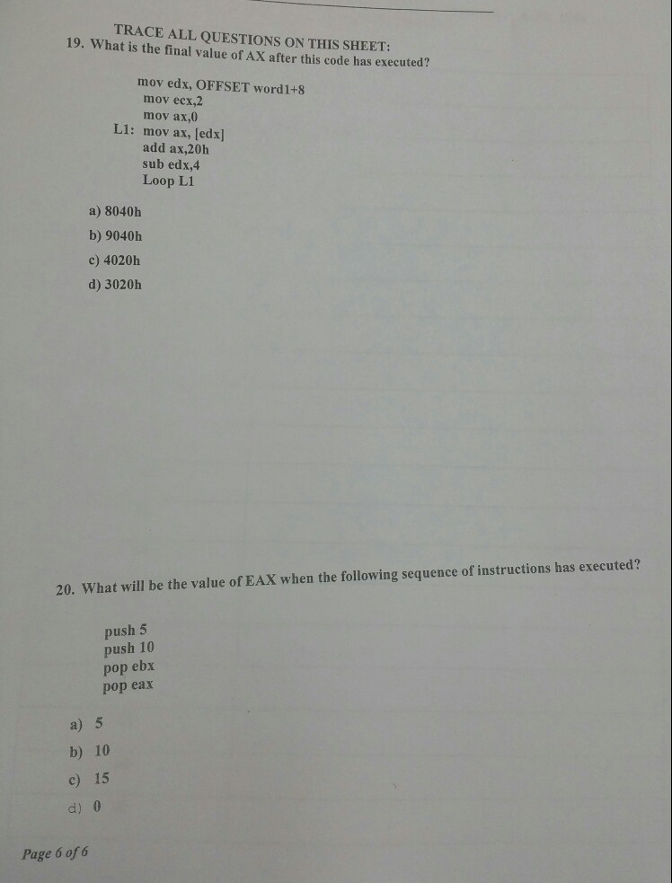 data for the remaining questions in this section: wordi WORD 1000h, 2000h,