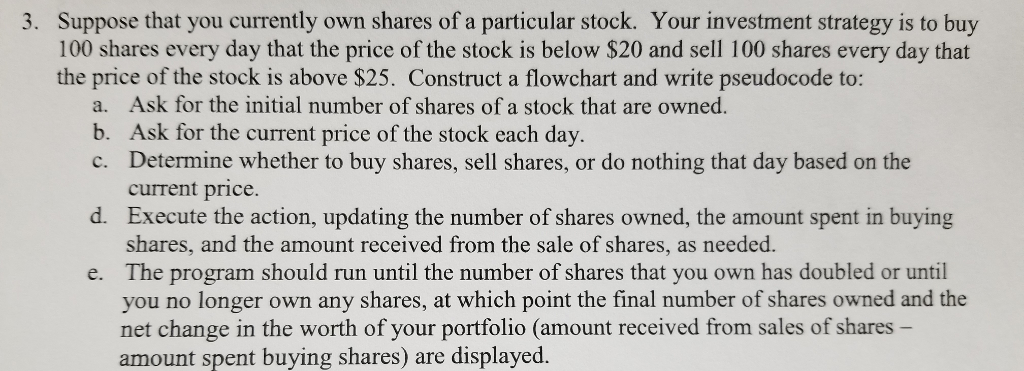 Problem Decomposition, Flowcharts, and Pseudocode 3. Suppose that you currently own shares