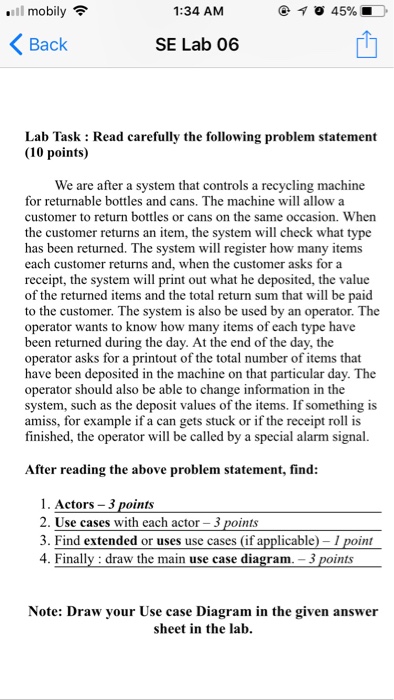  .111 mobily 1:34 AM Back SE Lab 06 Lab Task: Read