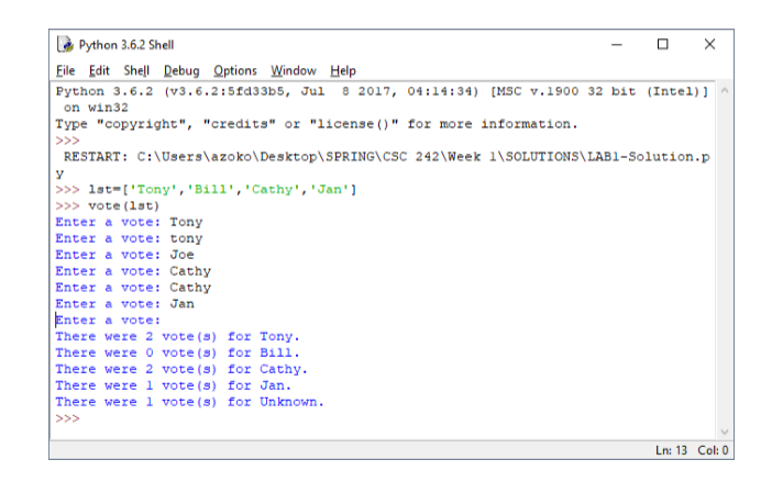 vote0 that takes as a parameter a list of names of candidates