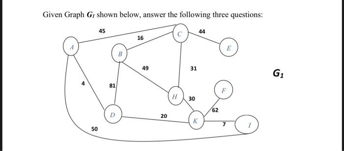  Given Graph G shown below, answer the following three questions: 45