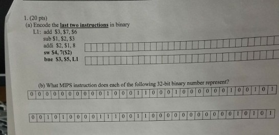 1. (20 pts) (a) Encode the last two instructions in binary