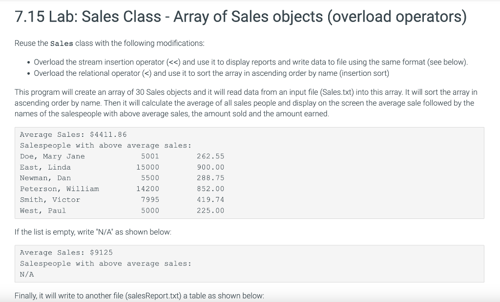  main.cpp /* CIS 22B: Create and process an array of Sales
