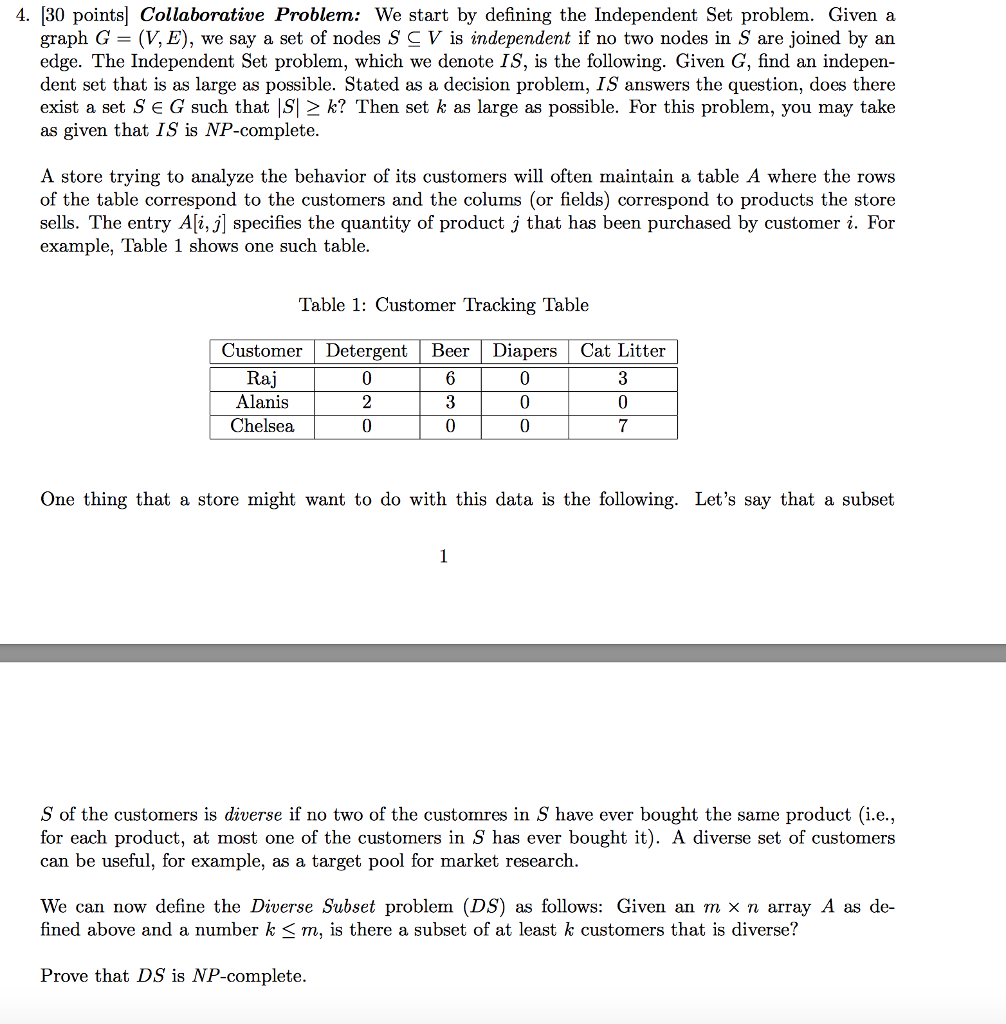  4. [30 points] Collaborative Problem: We start by defining the Independent