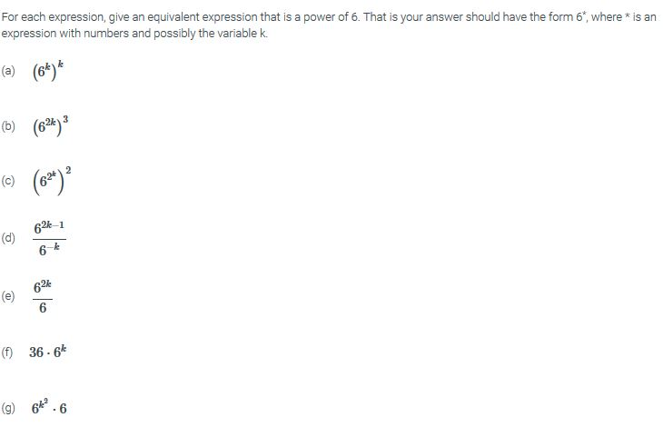  Only need help with (b,d,f,g) For each expression, give an equivalent
