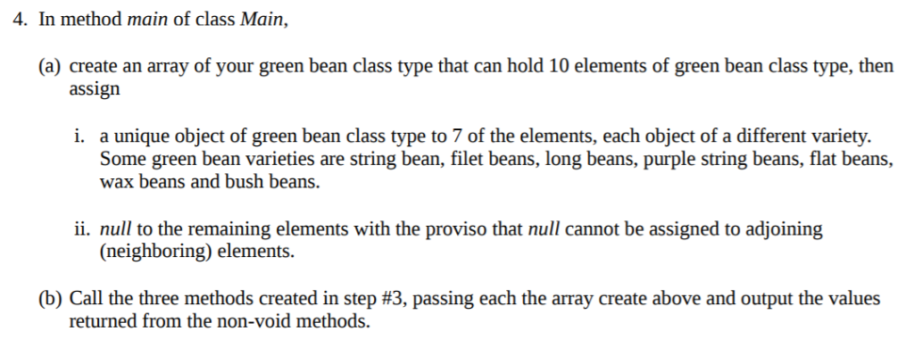 the information about each green bean object referenced by the elements of