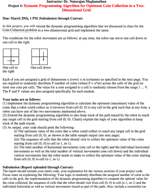  code in C++ Instructor: Dr. Natarajan Meghanathan Project 5: Dynamic Programming