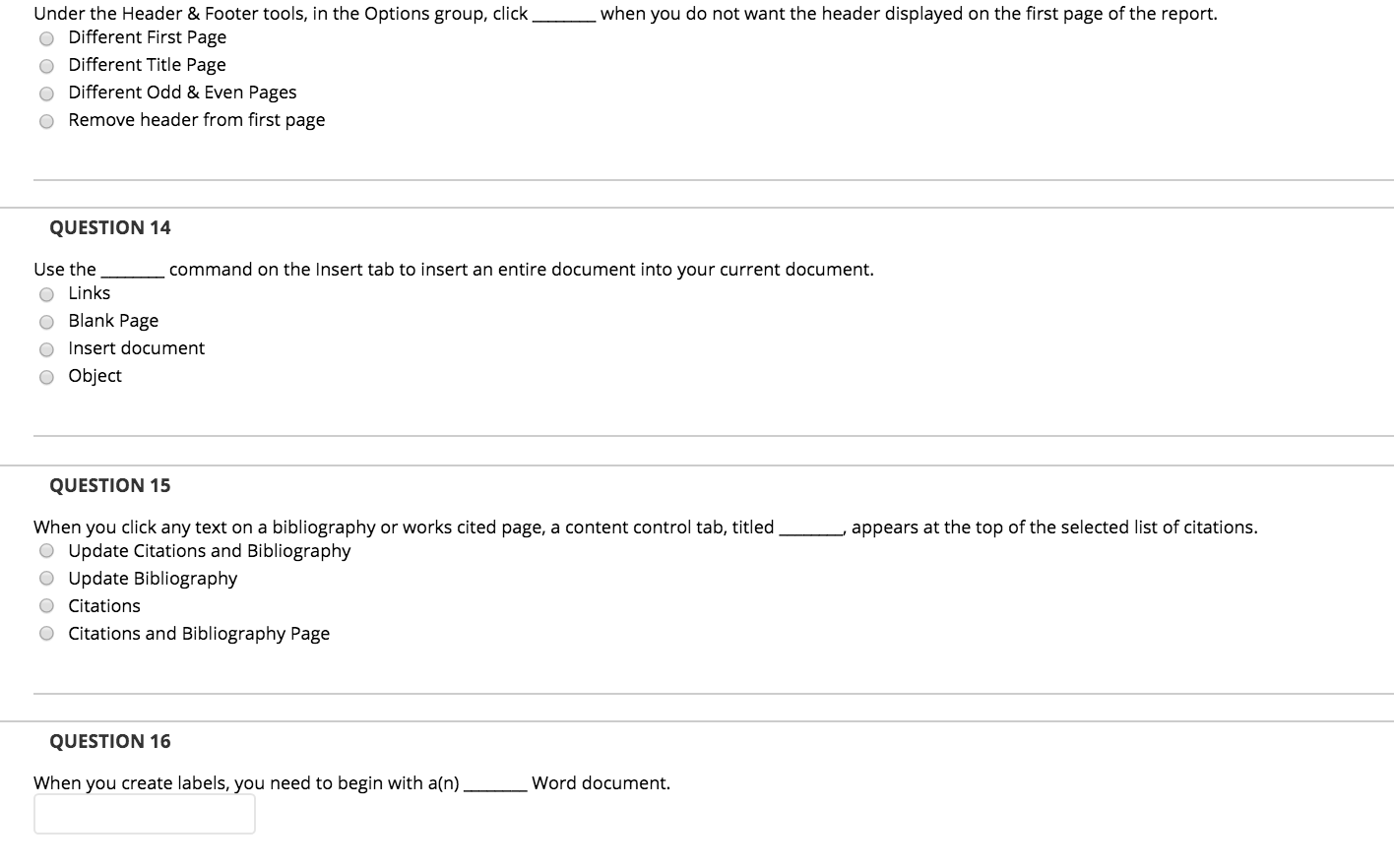 QUESTIONS HAS TO DO WITH WORD DOCUMENT when you do not want
