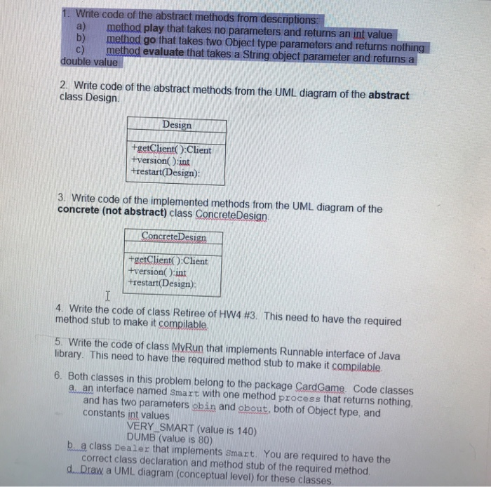  1. Write code of the abstract methods from description a) method