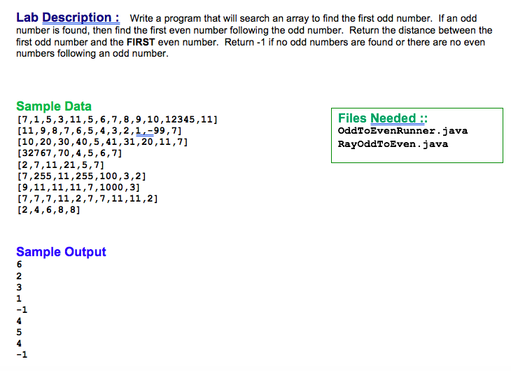  public class OddToEvenRunner public static void main( String args[]) System .