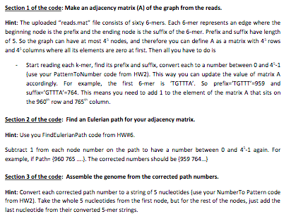Write a matlab code named "HW7.m" which takes a collection of k-mer