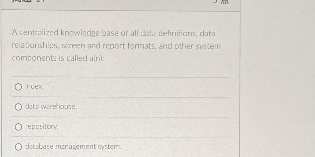  A centralized knowledge base of all data definitions, data relationships, screen