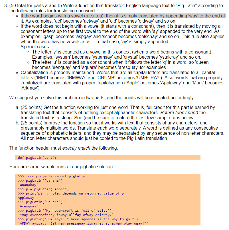 In Python please (50 total for parts a and b) Write a