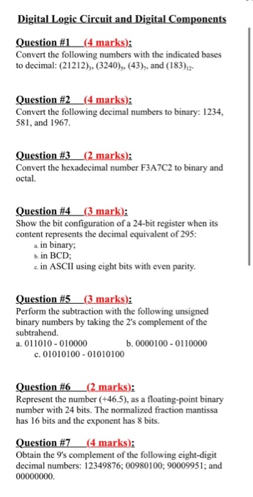  Digital Logic Circuit and Digital Components Question # 1 4 marks):