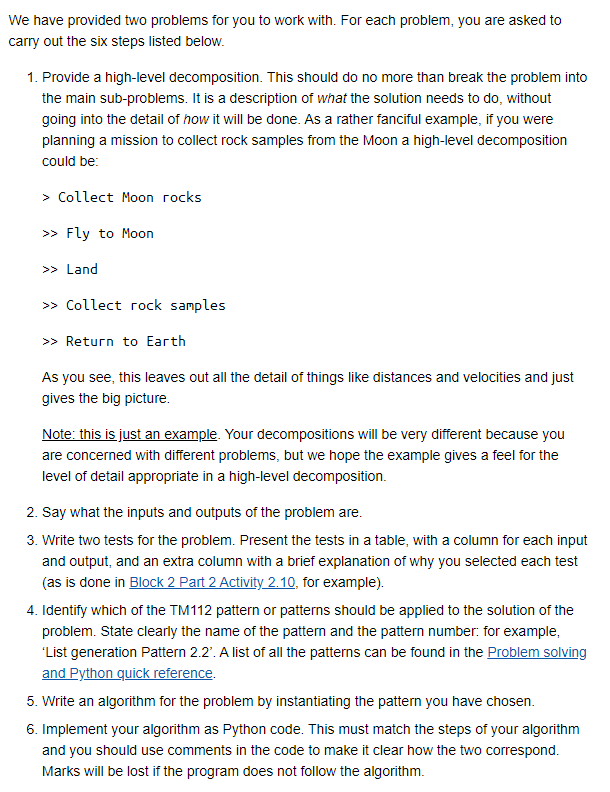 Instructions to solve problem The Problems We have provided two problems for