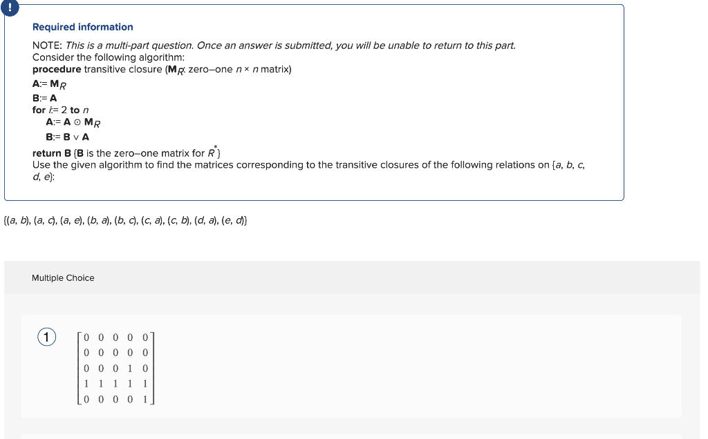 Required information NOTE: This is a multi-part question. Once an answer