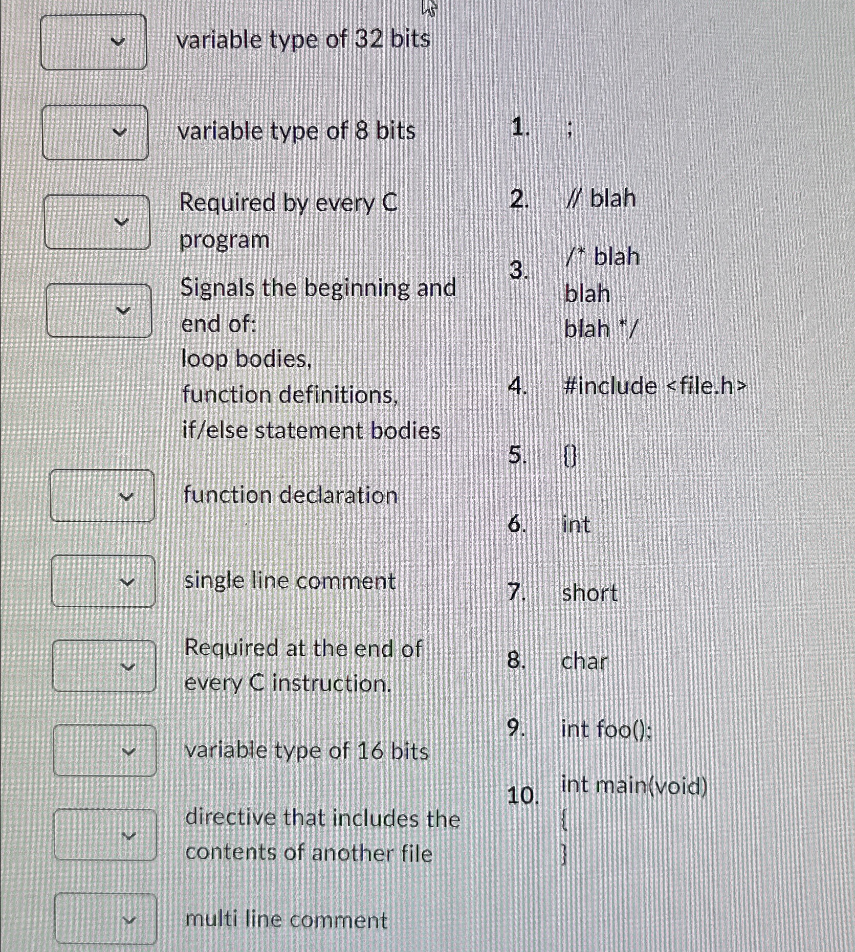  variable type of 32 bits variable type of 8 bits ;
